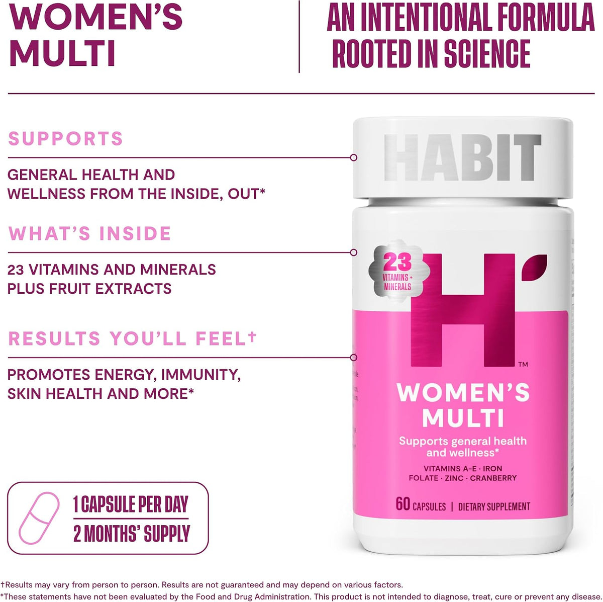 Habit Women's Multi Supplement 2 Pack - 120 Capsules, 23 Essential Vitamins & Minerals, Non-GMO - görsel 7
