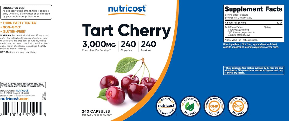 Nutricost Tart Cherry Extract 240 Vegetarian Capsules - görsel 5