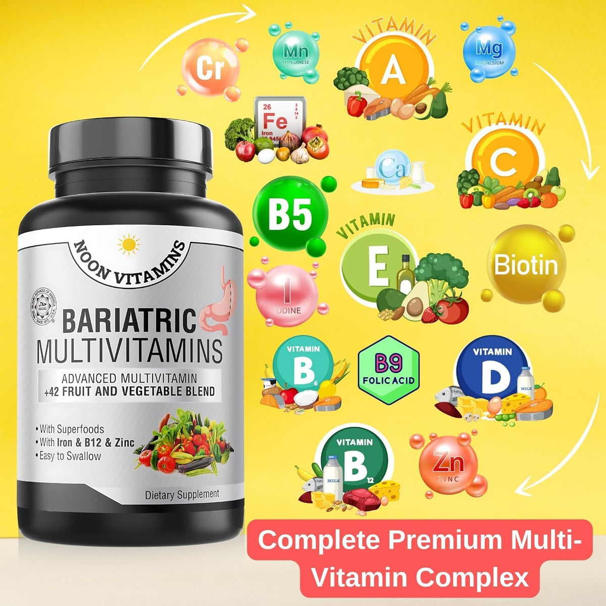 Bariatric Multivitamin with Iron - 42 Superfood Blend for Energy & Immune Support - Post-Surgery Recovery - Liquid Capsules (60 Count) - görsel 3