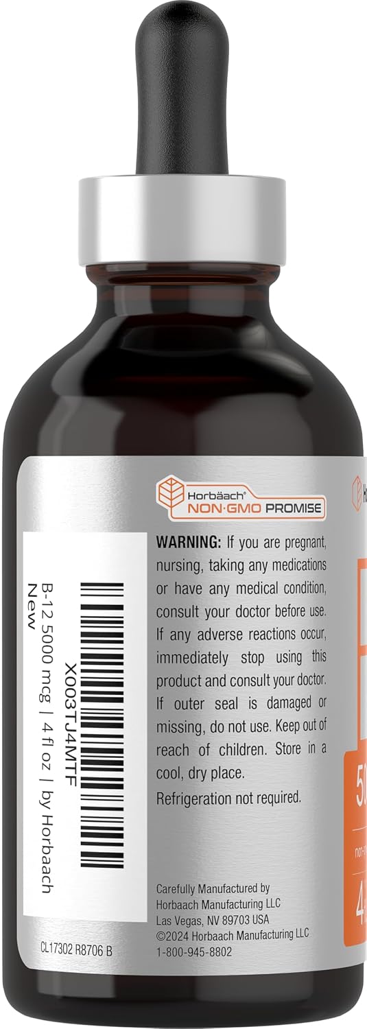 Horbaach B12 5000 mcg Sublingual Liquid Drops - Methylcobalamin & Cyanocobalamin, Berry Flavour, 118ml - görsel 3