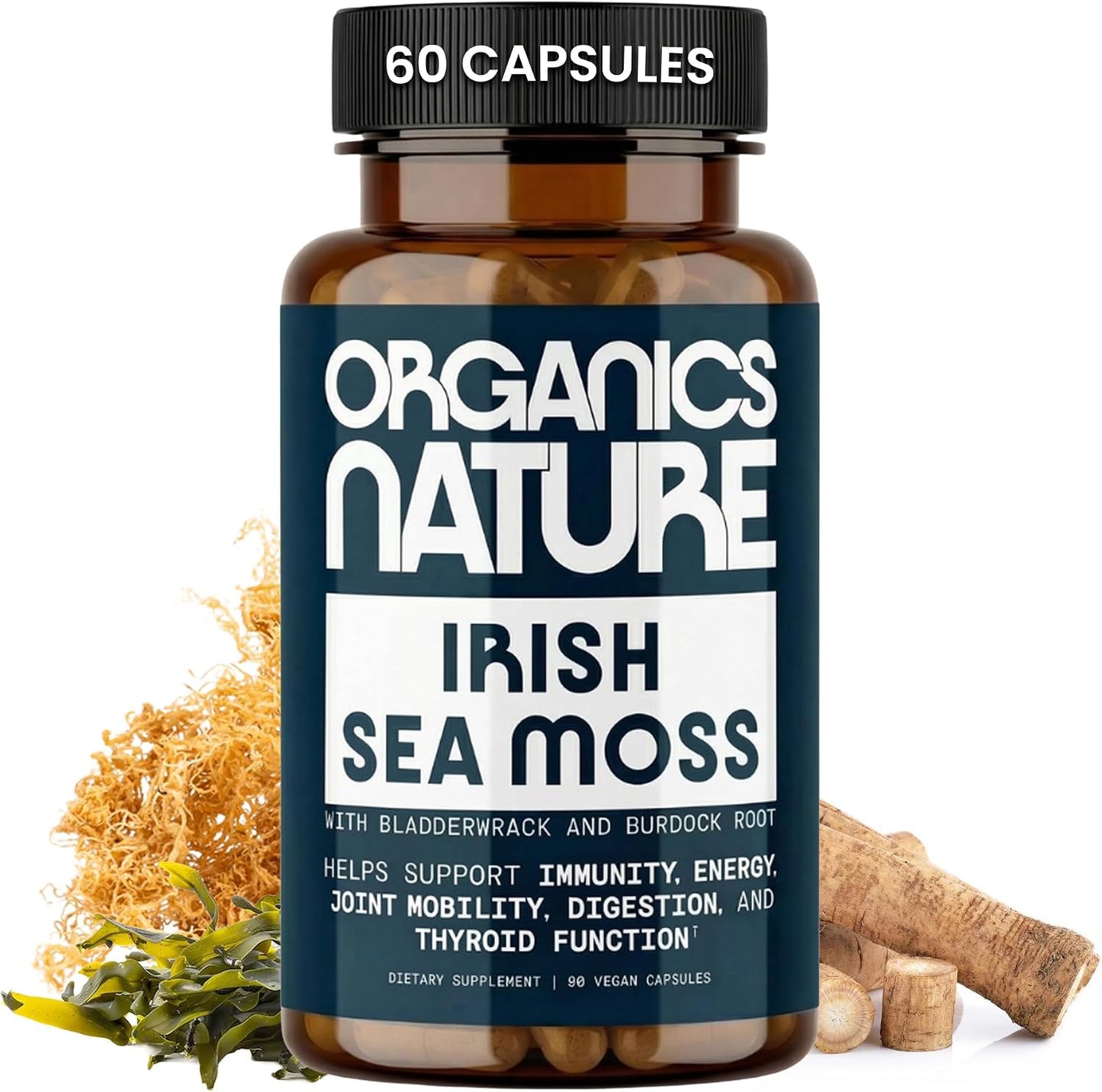 Irish Sea Moss Capsules - High Strength Seamoss Pills with Burdock & Bladderwrack - 90 Vegan Capsules - görsel 1
