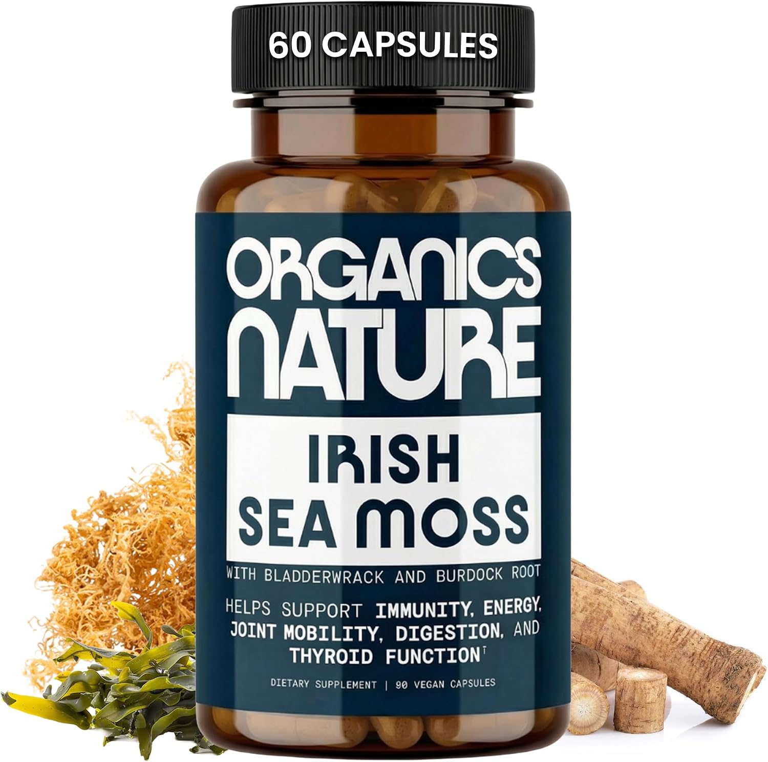 Irish Sea Moss Capsules - High Strength Seamoss Pills with Burdock & Bladderwrack - 90 Vegan Capsules - görsel 1