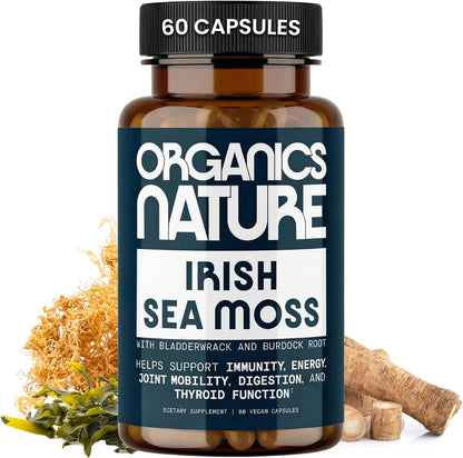 Irish Sea Moss Capsules - High Strength Seamoss Pills with Burdock & Bladderwrack - 90 Vegan Capsules
