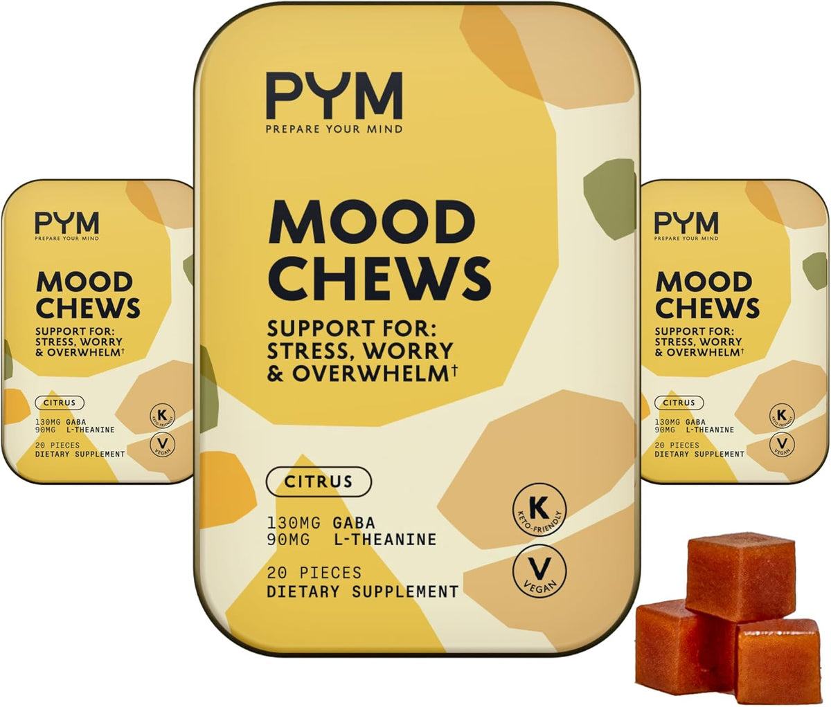 PYM Citrus Mood Chews - Stress Support Supplement with GABA & L-Theanine, 60 Chews - görsel 1