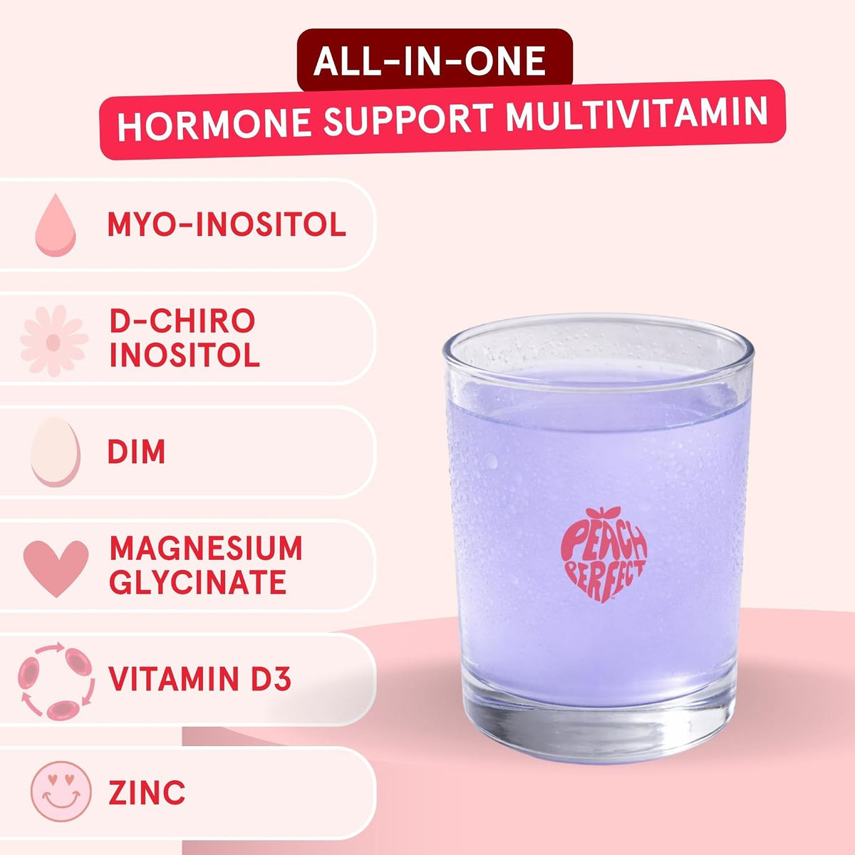 Peach Perfect Inositol Powder Multivitamin, Strawberry Acai Flavour – 4g Myo & D-Chiro Inositol, DIM, Zinc, Magnesium Glycinate, Vitamin D3 – Supports Women’s Health, Cycle, Energy, 30 Servings - görsel 3