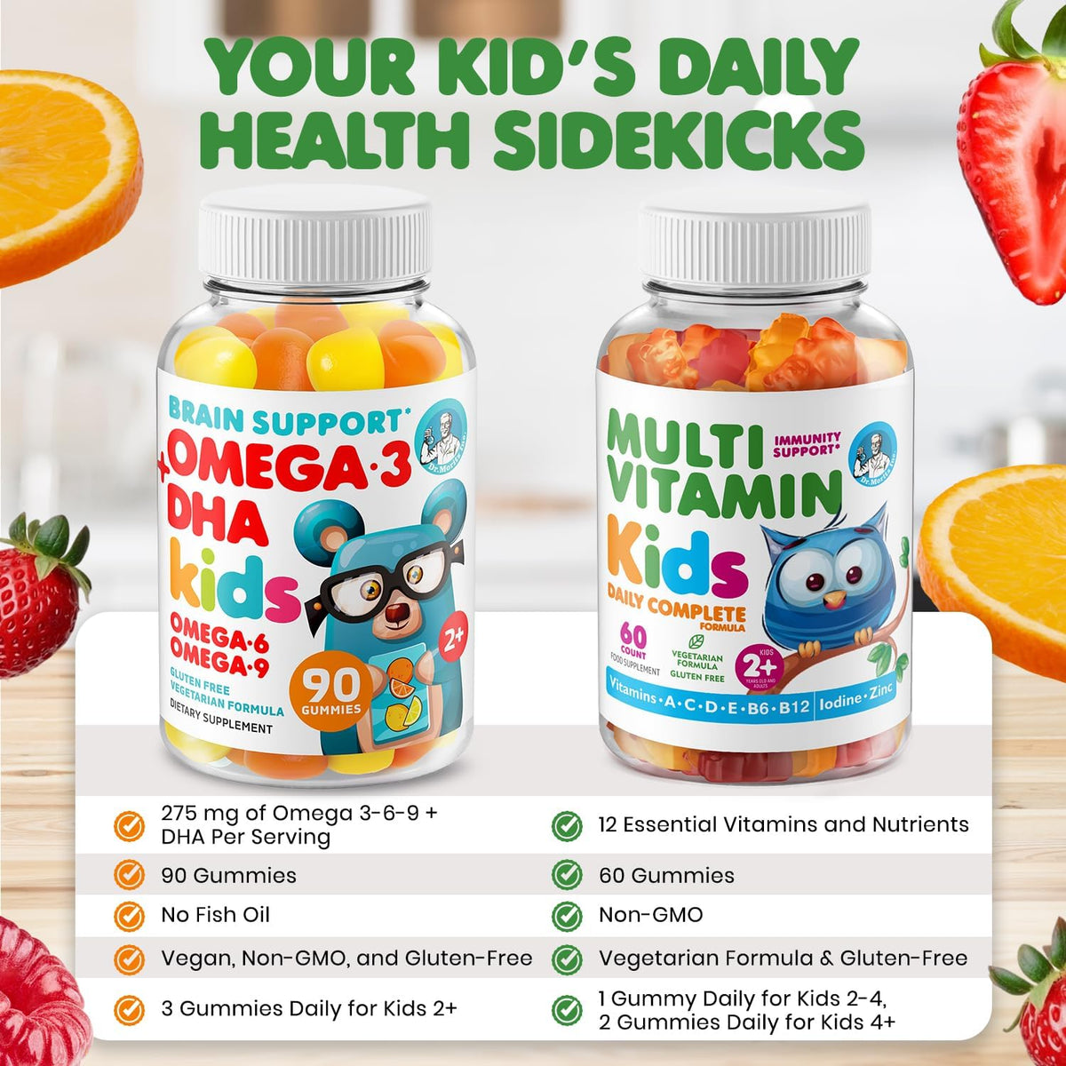 DR. MORITZ Omega-3 Gummies (90 Count) and Kids Multivitamin Gummies Bundle (60 Count) – for Daily Health Support – Vegan DHA Omega-3 for Kids – Non-GMO Toddler Vitamins – Yummy Kid Vitamins - görsel 3