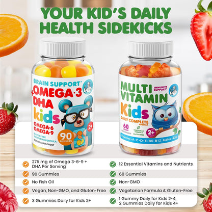 DR. MORITZ Omega-3 Gummies (90 Count) and Kids Multivitamin Gummies Bundle (60 Count) – for Daily Health Support – Vegan DHA Omega-3 for Kids – Non-GMO Toddler Vitamins – Yummy Kid Vitamins