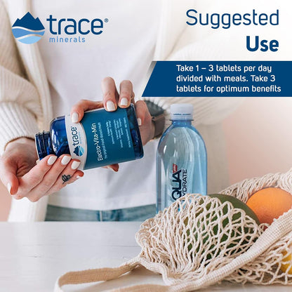 Trace Minerals Electro-Vita-Min – Food-Based Multivitamin with Omega 3-6-9, 180 Tablets