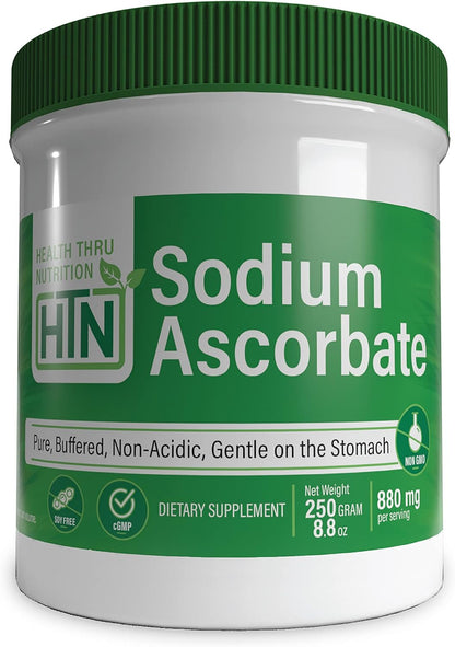 Health Thru Nutrition Sodium Ascorbate Vitamin C Powder, Pure Buffered Non-Acidic, 250g