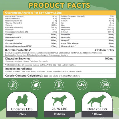 NATURE TARGET Multivitamin for Dogs – with MSM & Glucosamine, Omegas 3 & 6, Probiotics for Digestive Health, Joint Support, Skin & Coat, Immune System & Overall Health, 120 Soft Chews