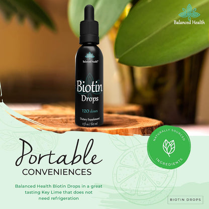Balanced Health Biotin Drops - 120 Servings, 2oz, Lemon Flavour - Promote Healthy Hair, Skin and Nails