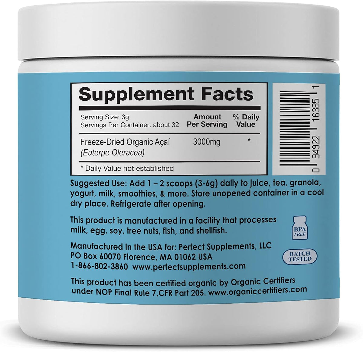 Perfect Supplements – Perfect Acai Powder – 95 g – Pure Organic Freeze-Dried Acai Berry Superfood - görsel 2