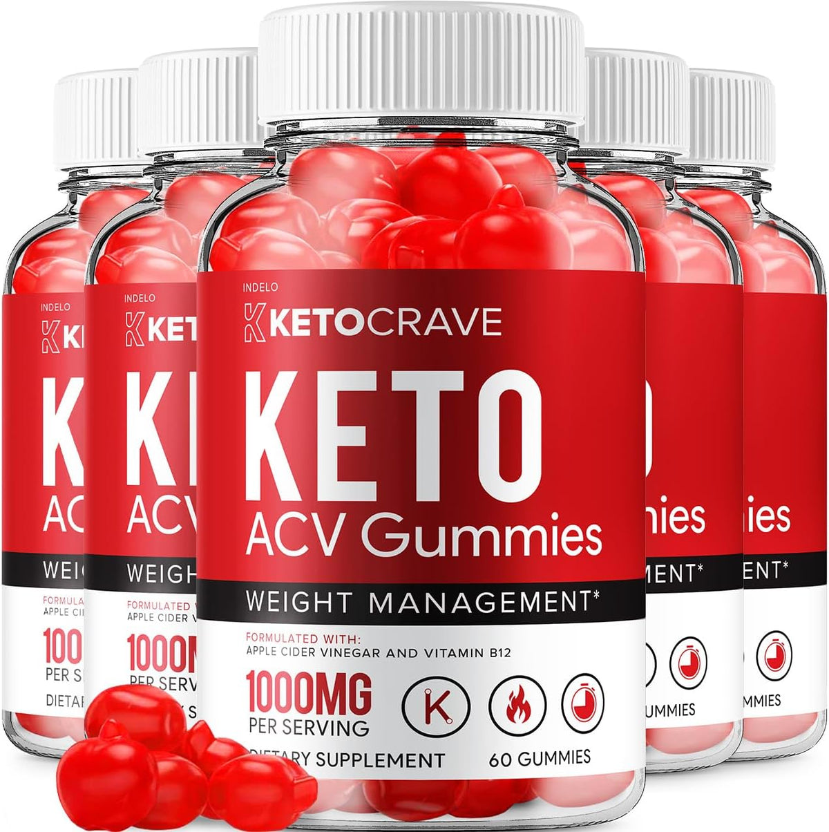 Crave Keto ACV Gummies - Advanced Formula with Apple Cider Vinegar, Vitamin B12, Beet Juice and Pomegranate (5 Pack, 300 Gummies) - görsel 1