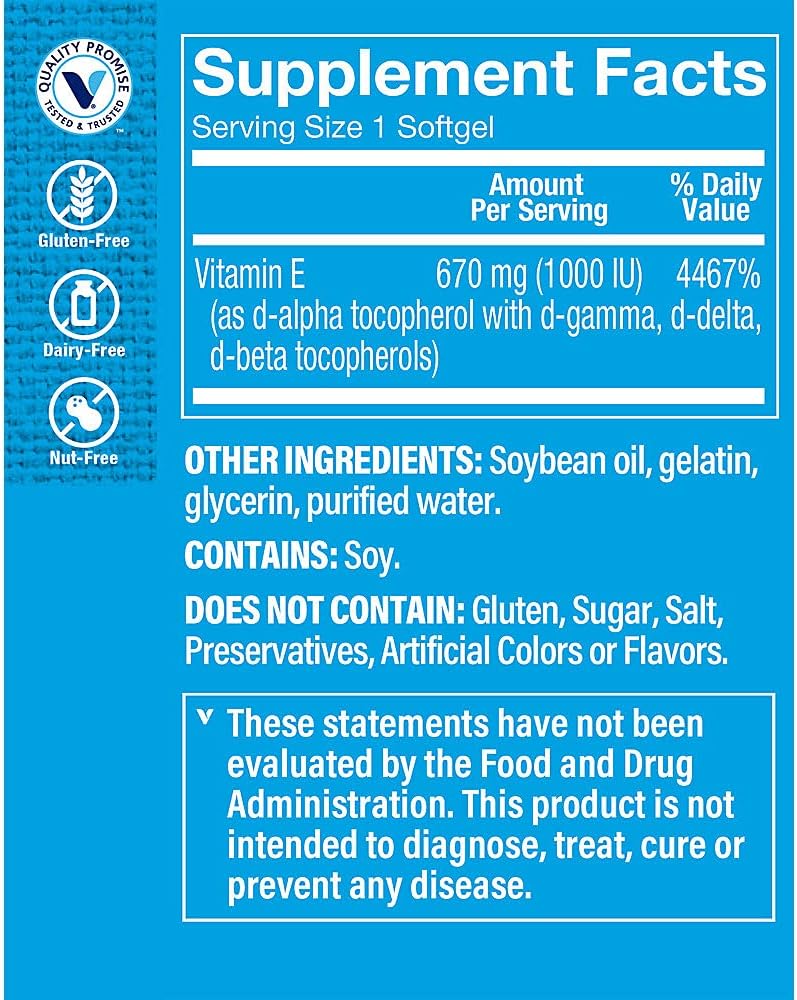 The Vitamin Shoppe Vitamin E 1,000 IU Softgels | Antioxidant Support for Skin Health and Immune Function | 120 Count - görsel 3