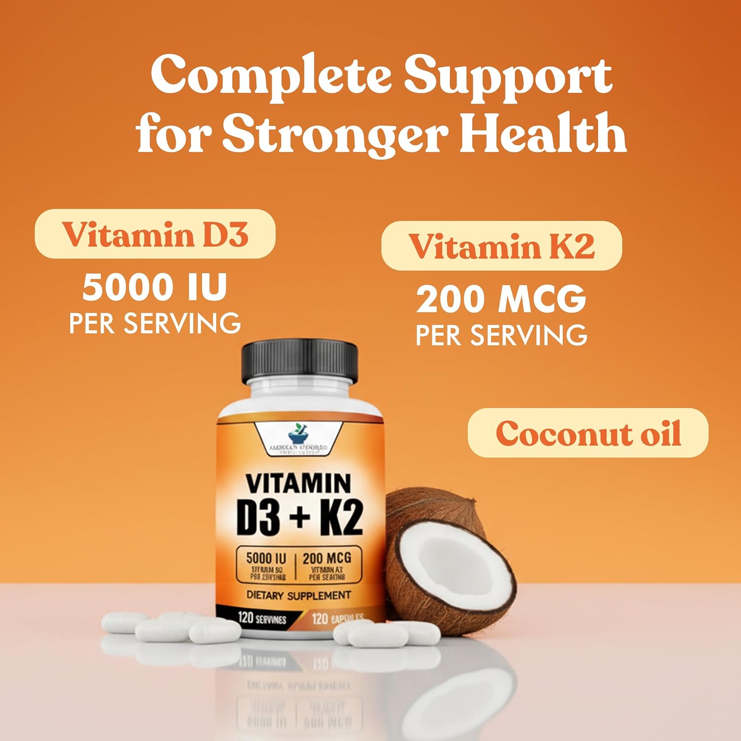 Vitamin D3 5000 IU with Vitamin K2 (MK7) 200mcg – 120 Capsules, Non-GMO, Gluten-Free - görsel 3