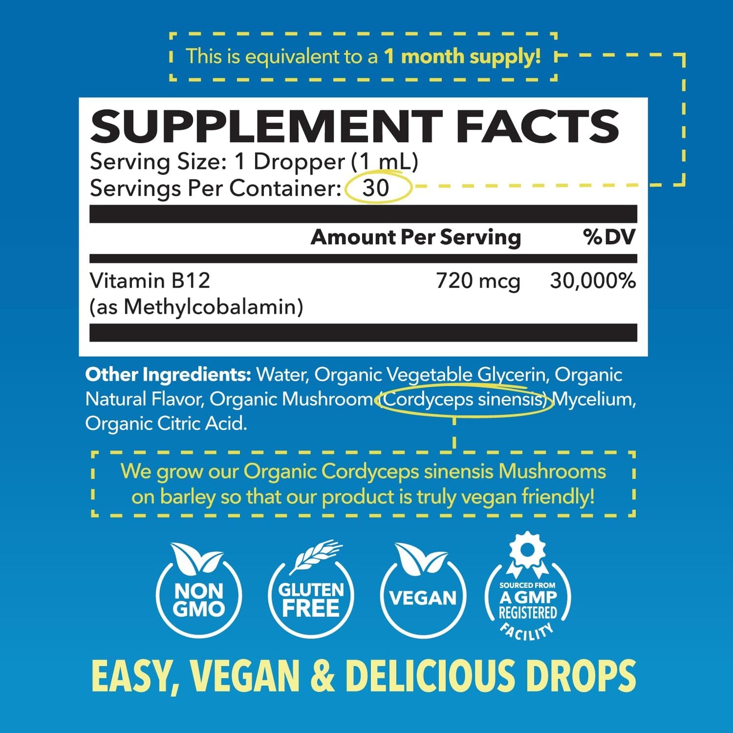 HAVASU NUTRITION USDA Organic Vitamin B12 Liquid Drops - Methylcobalamin, Strawberry, 30 ml (30 Servings) - görsel 2