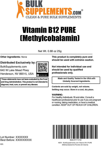 Pure Vitamin B12 Methylcobalamin Powder (25g)