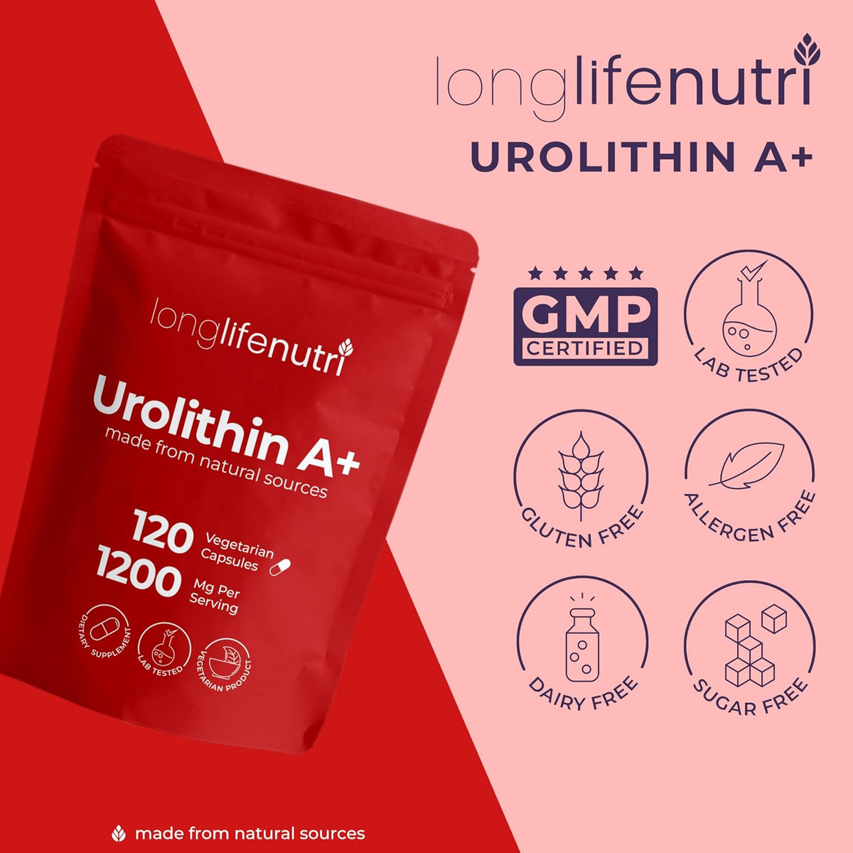LongLifeNutri Urolithin A 1200mg – Postbiotic Food Supplement, 120 Vegan Capsules - görsel 7