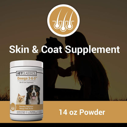 Omega 3-6-9 Pet Skin & Coat Dog Supplement – Supports Healthy Skin for Cats, Glossy Coats for Pets – Pet Health Supplement for Cat Skin, Dog Skin – Omega Fatty Acids – Powder 400 g