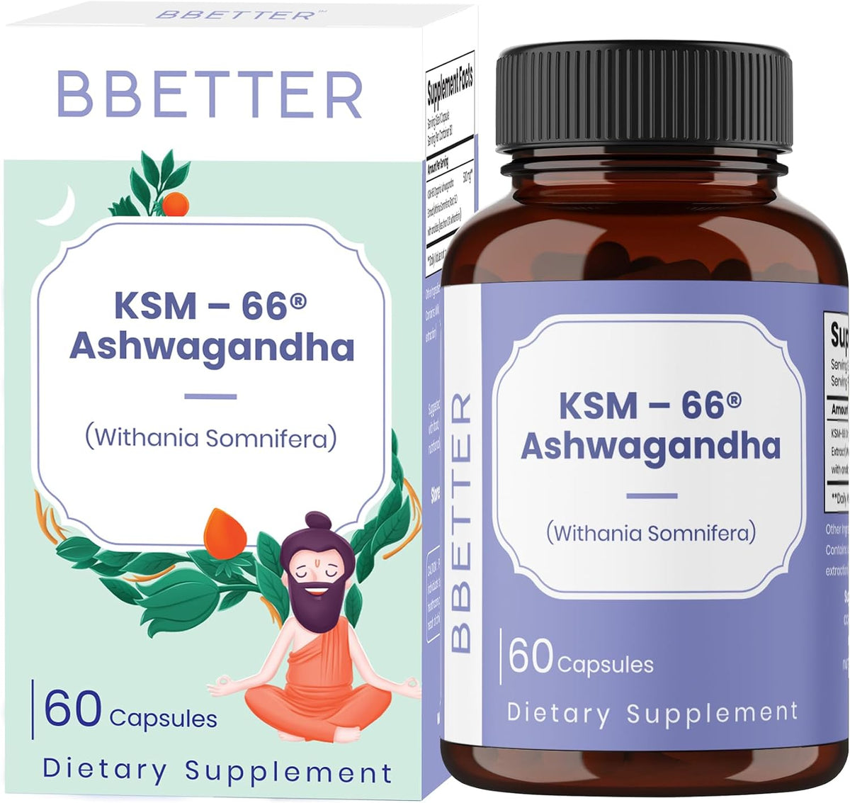 BBETTER Ashwagandha KSM-66 Capsules 500mg - Organic Ashwagandha Root Extract - 60 Vegan Capsules - görsel 1
