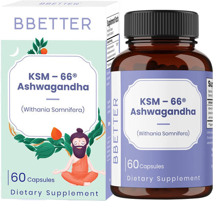 BBETTER Ashwagandha KSM-66 Capsules 500mg - Organic Ashwagandha Root Extract - 60 Vegan Capsules