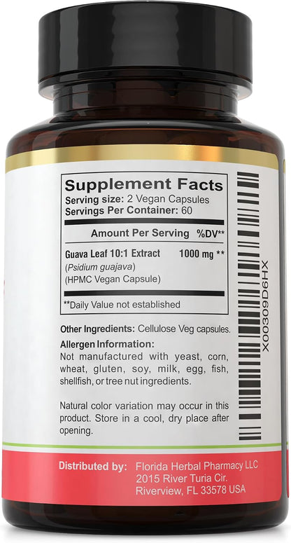 Guava Leaf Extract 10:1 Concentrate Capsules (120 Capsules) - Two Months' Supply