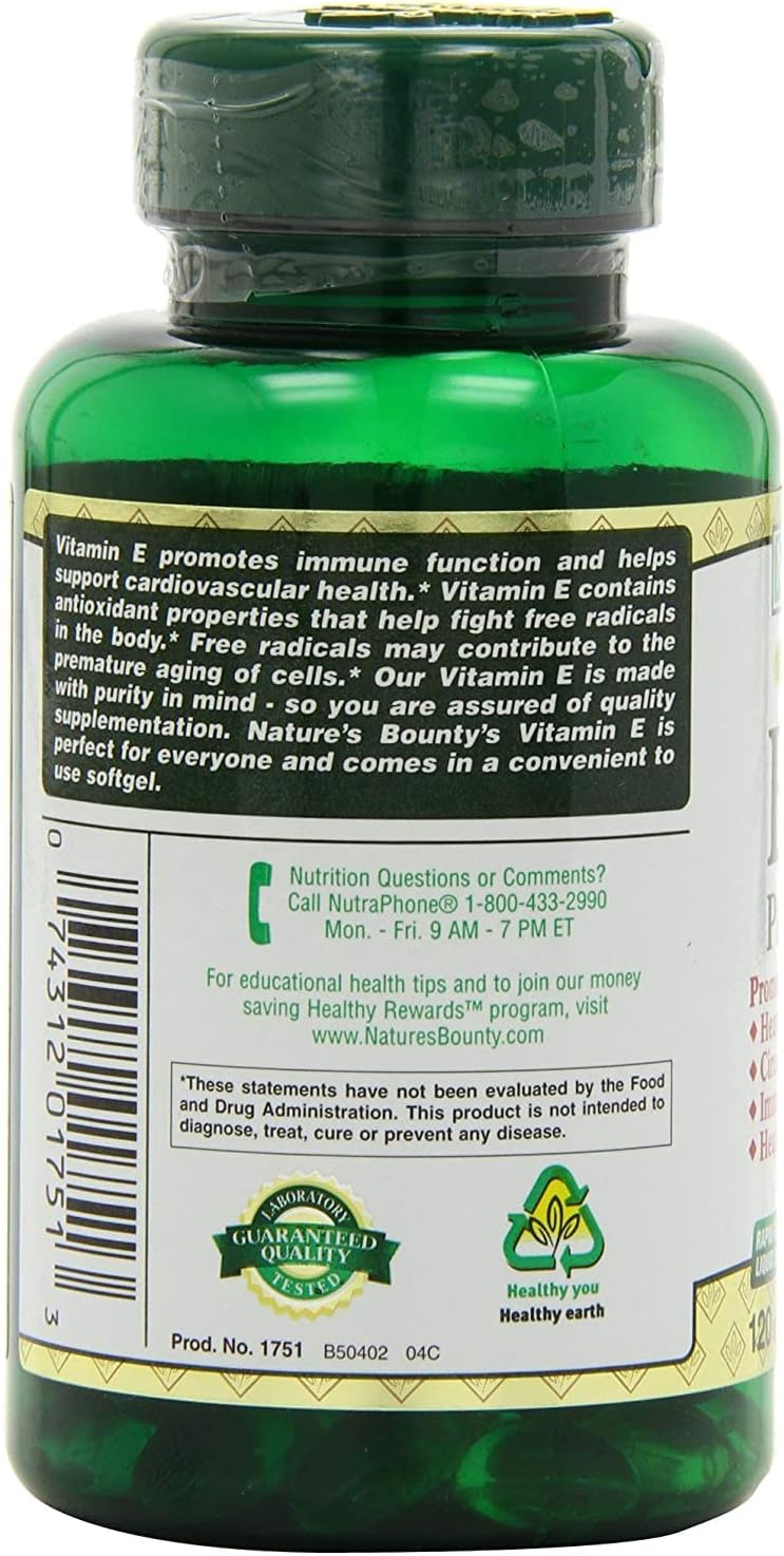Nature's Bounty E-400 IU Natural Pure D-alpha Vitamin E, 120 Softgels - görsel 4
