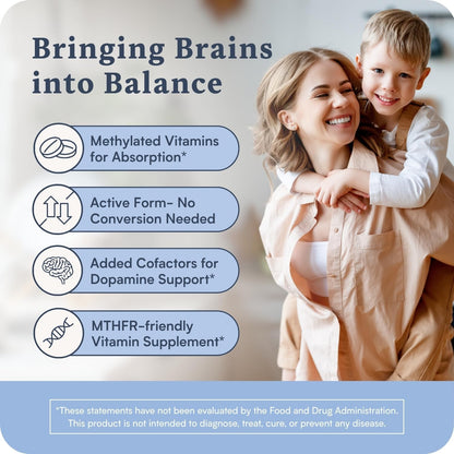 Accentrate Brain Supplement - Complete Methylated Vitamin B Complex with L-Methylfolate, Methylcobalamin, P5P & L-Tyrosine for Concentration, Attention, and Mood