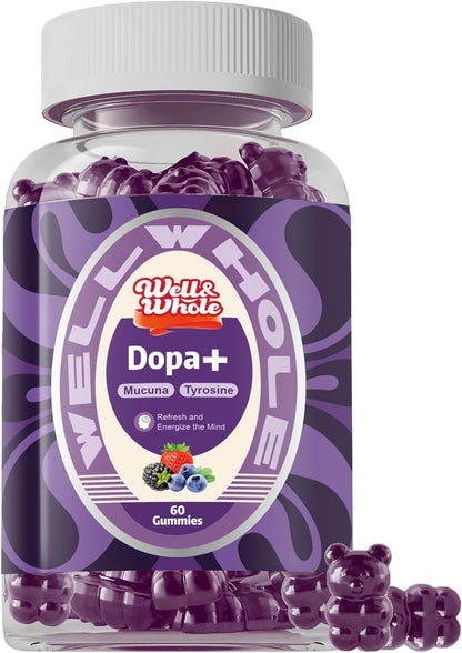 Well&Whole Dopamine Gummies - Mucuna Pruriens with L-Tyrosine & Ashwagandha, Berry Flavour, 60 Count