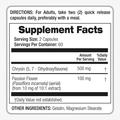 FITO MEDIC'S Lab Chrysin with Passion Flower Supplement, 120 Capsules