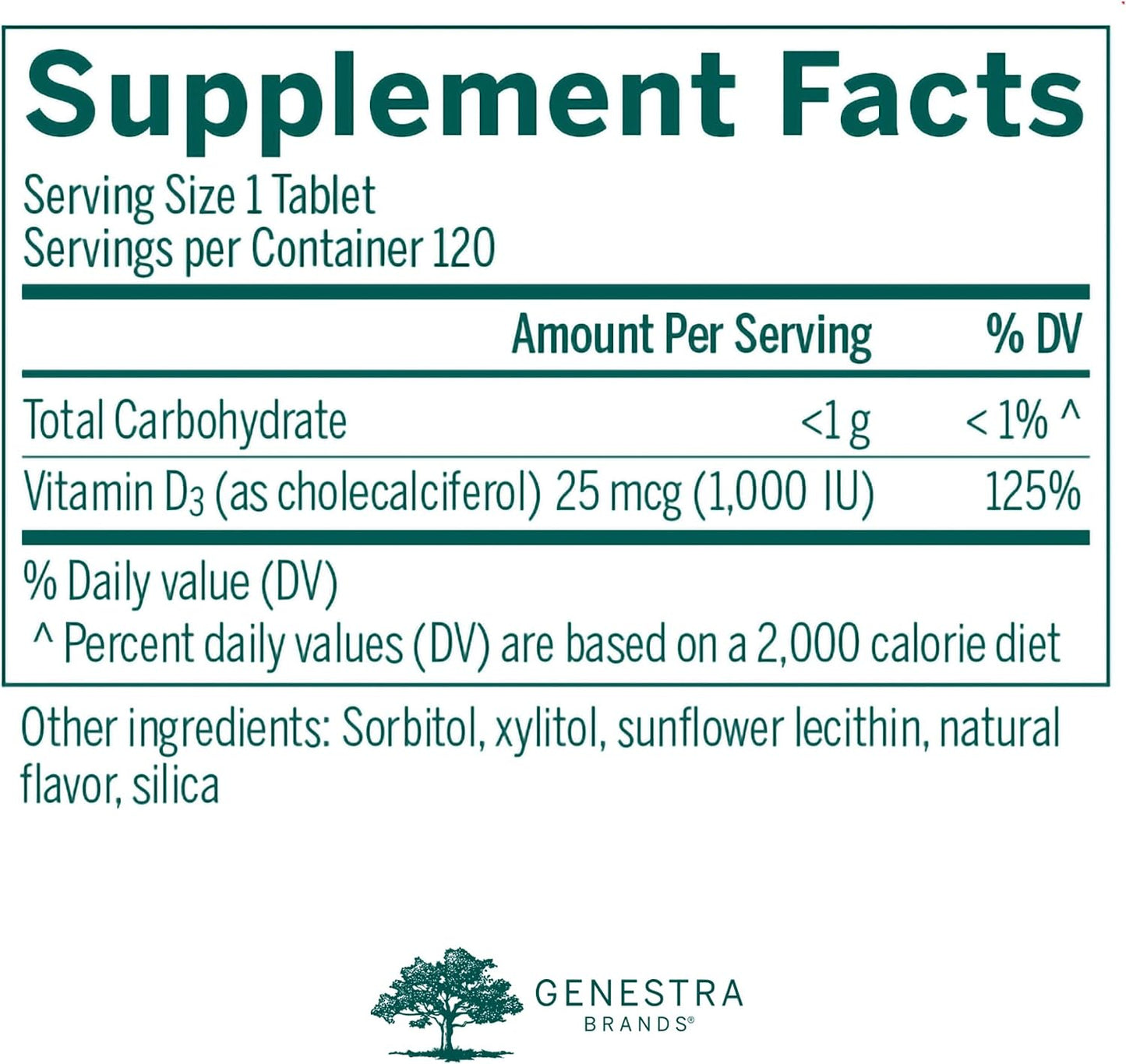 Genestra Brands D3 1000 Chewable | Vitamin D Supplement | 120 Chewable Tablets | Natural Blackcurrant Flavour - görsel 2