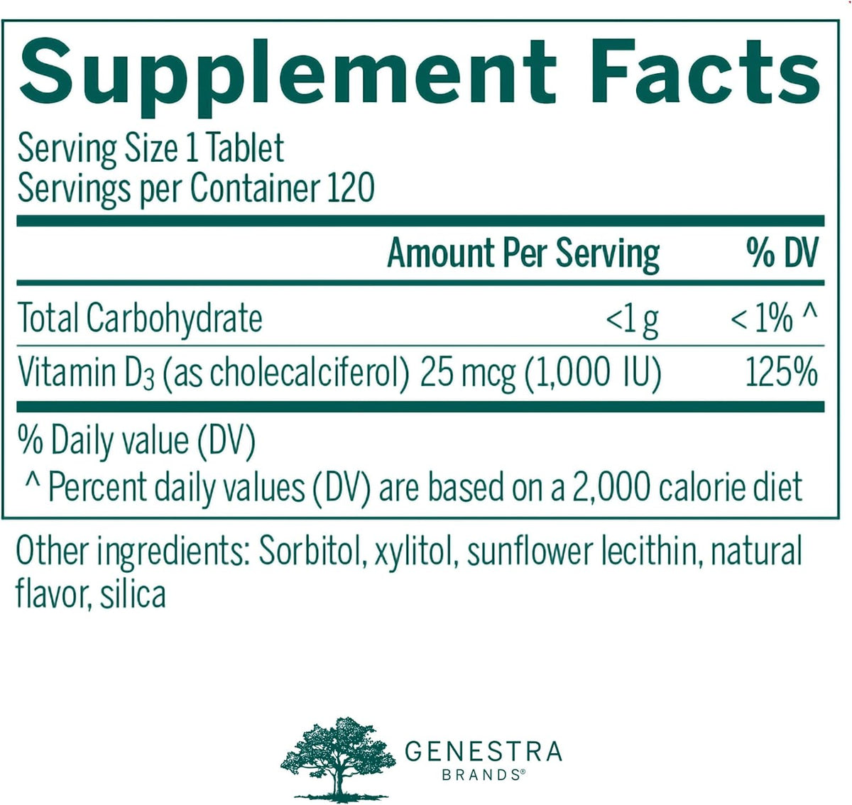 Genestra Brands D3 1000 Chewable | Vitamin D Supplement | 120 Chewable Tablets | Natural Blackcurrant Flavour - görsel 2
