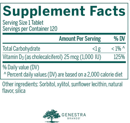 Genestra Brands D3 1000 Chewable | Vitamin D Supplement | 120 Chewable Tablets | Natural Blackcurrant Flavour