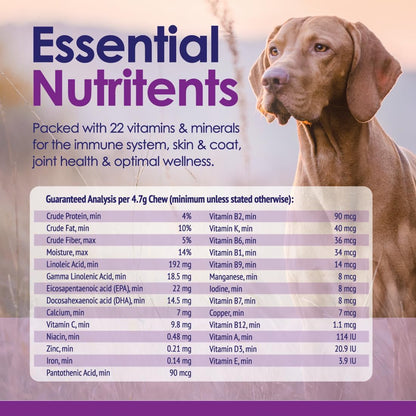 NuLife Natural Pet Health Dog Multivitamin Chewable - 22-in-1 with Green Lipped Mussel & Omega-3 - 60 Beef Chews