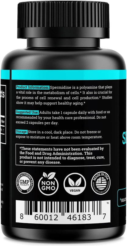 Spermidine Food Supplement – 1440mg (99% Pure) – 120 Capsules – 4 Month Supply