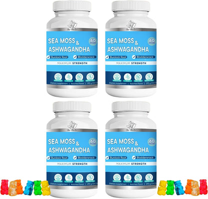 BIO VITALICA Sea Moss Ashwagandha Gummies - Organic Irish Sea Moss Blended with Burdock Root & Bladderwrack - Natural Energy & Calm Support for Adults - 2 Packs