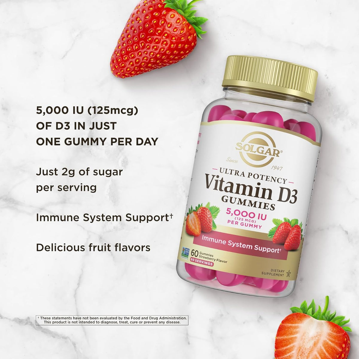 Solgar Vitamin D3 Gummies 5,000 IU - Strawberry Flavour, 60 Gummies - görsel 5