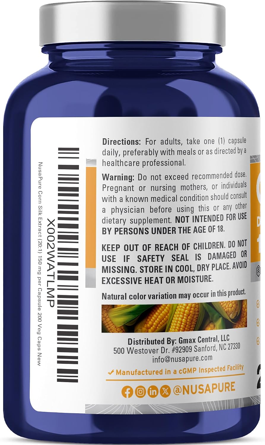 NusaPure Corn Silk Capsules, 150 mg, 200 Veg Capsules (Non-GMO, Vegan) - görsel 3