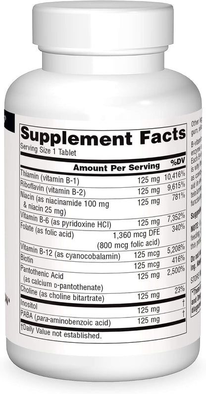 Source Naturals B-125, 125 mg B-Vitamins for Energy Metabolism Support - 90 Tablets