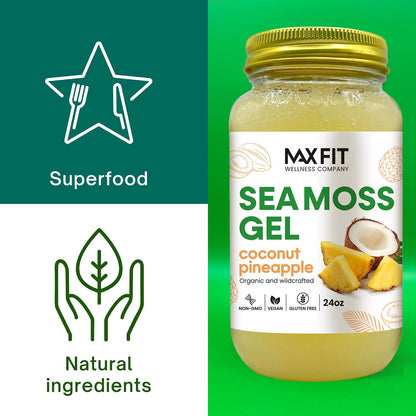 MAX FIT Organic Wildcrafted Sea Moss Gel – 680 g, 92 Vitamins & Minerals, Vegan Superfood