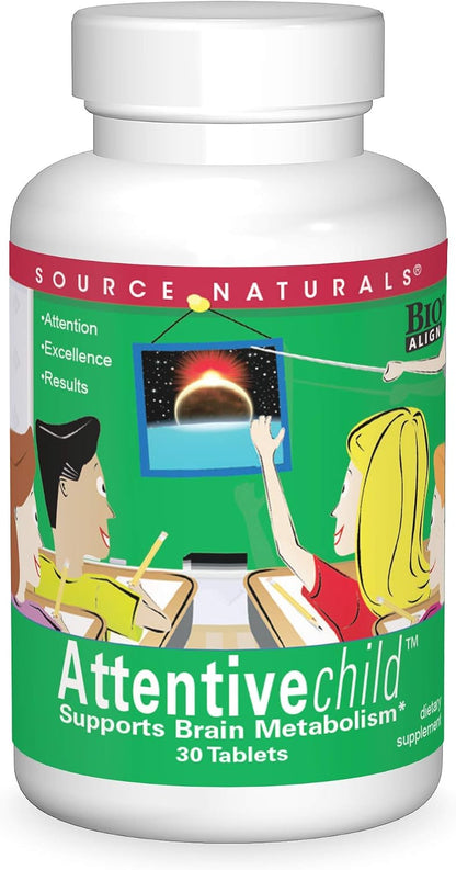 Source Naturals Attentive Child – Cognitive Nutrients for Active Children – Focus & Attention with DMAE, Magnesium, Zinc & Grape Seed Extract – 30 Tablets