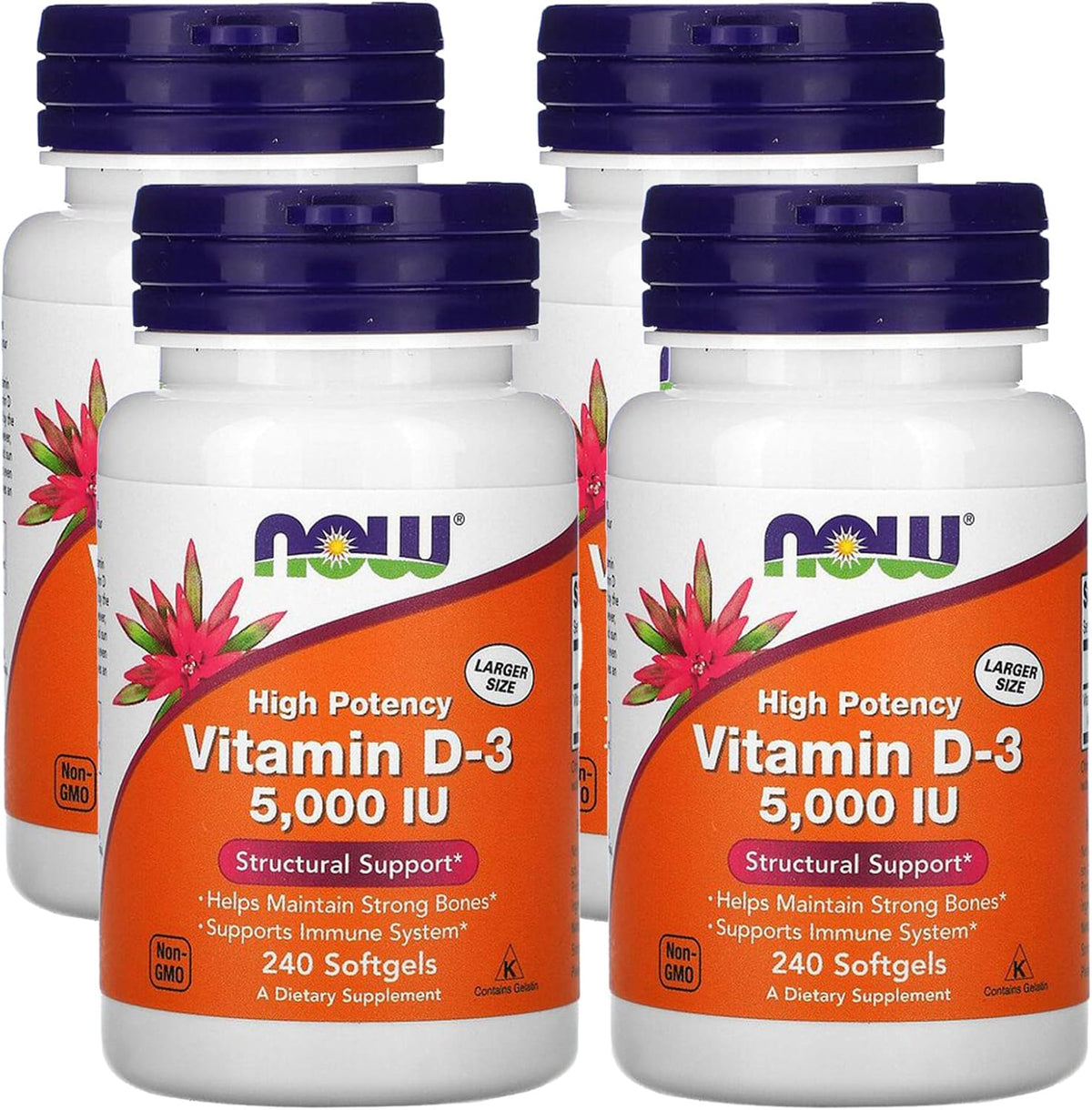 NOW Foods Vitamin D-3 5,000 IU, 240 Softgels (4 Pack) - görsel 1