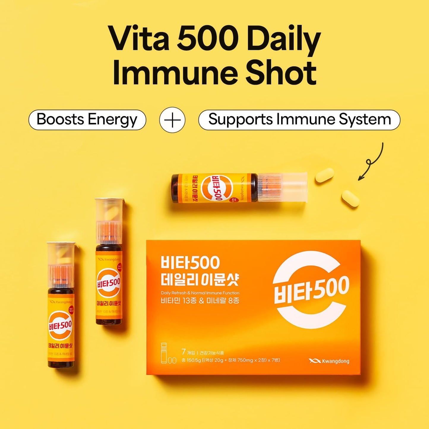 KWANGDONG Vita500 Daily Immune Support Shot - 13 Vitamins & 8 Minerals, 7 Bottles - görsel 4
