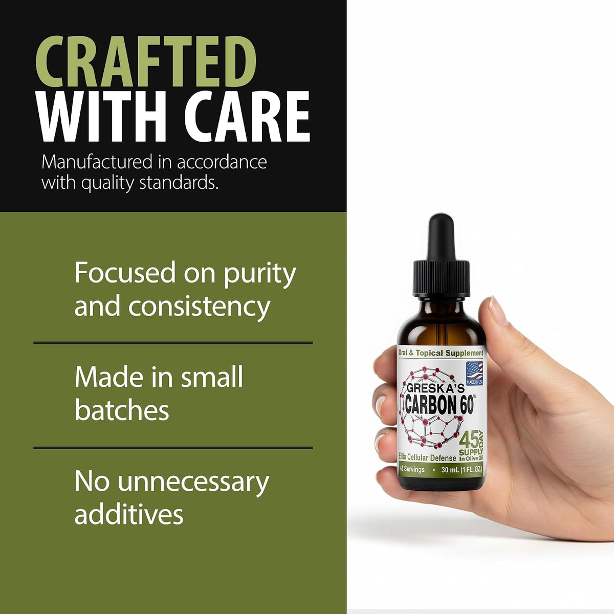 Greska's C60 in Organic Olive Oil - 45-Day Supply - Solvent-Free Carbon 60 Antioxidant - görsel 6