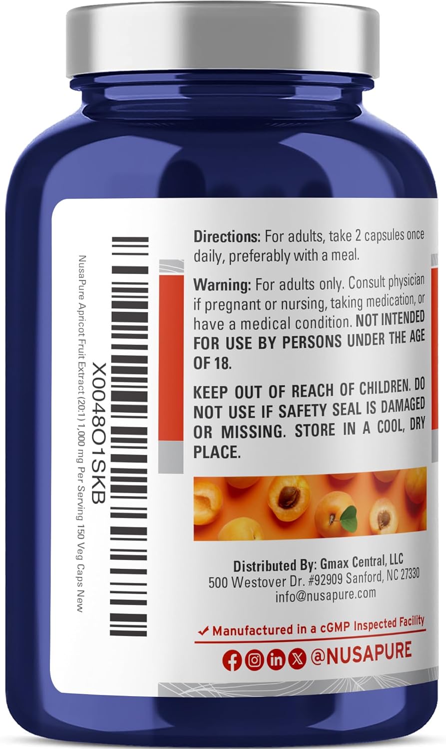 NusaPure Apricot, 1000 mg, 150 Veg Capsules (Vegan, Non-GMO) - görsel 3