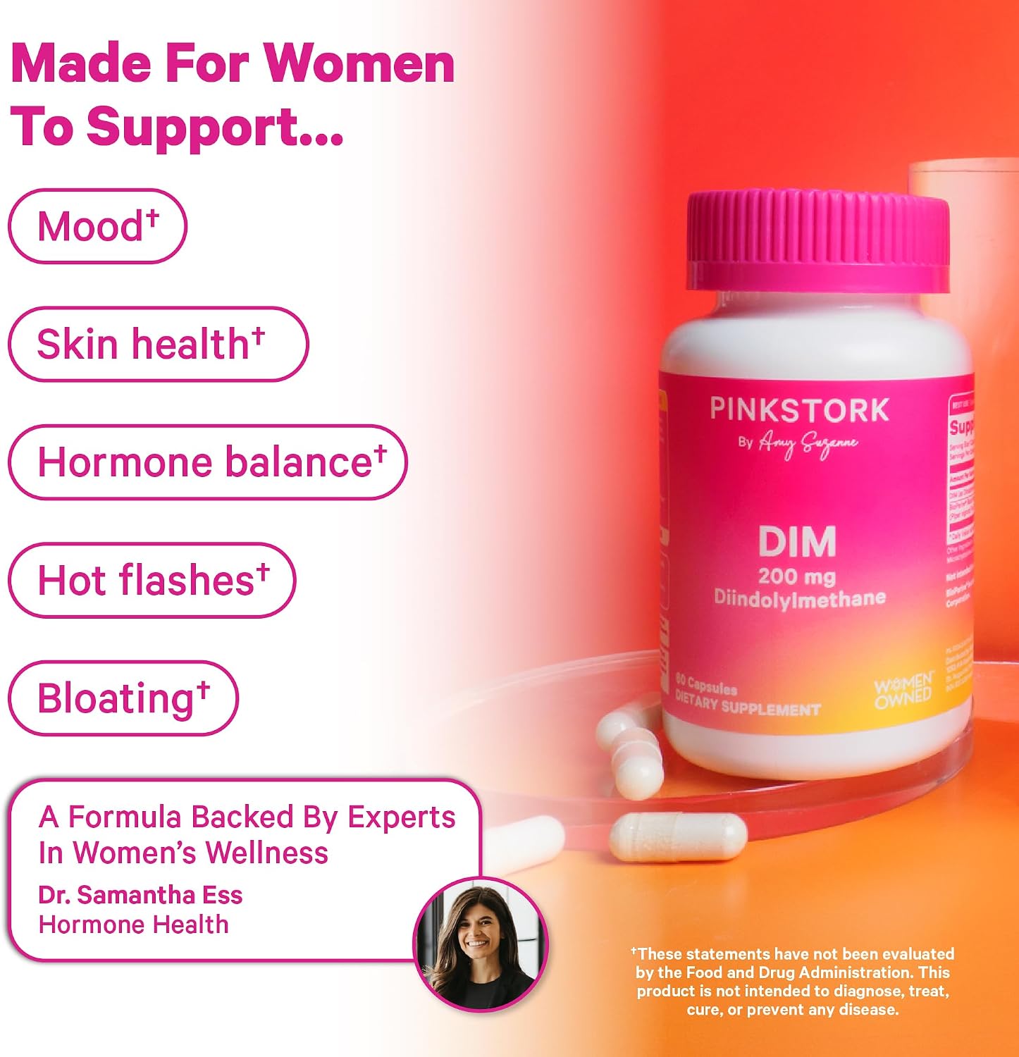 Pink Stork DIM Supplement for Women, 60 Capsules – DIM 200mg with BioPerine for Hormone Balance - görsel 3
