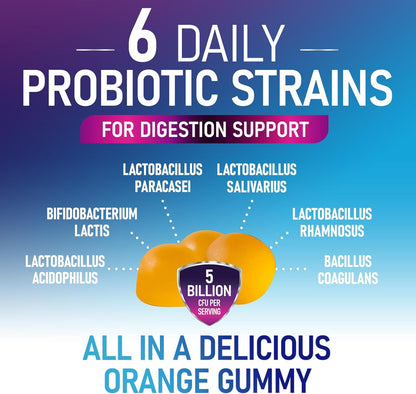 Probiotic Gummies - 6 Premium Probiotic Strains - Daily Gut Health Supplement for Women, Men & Teenagers - 120 Gummies