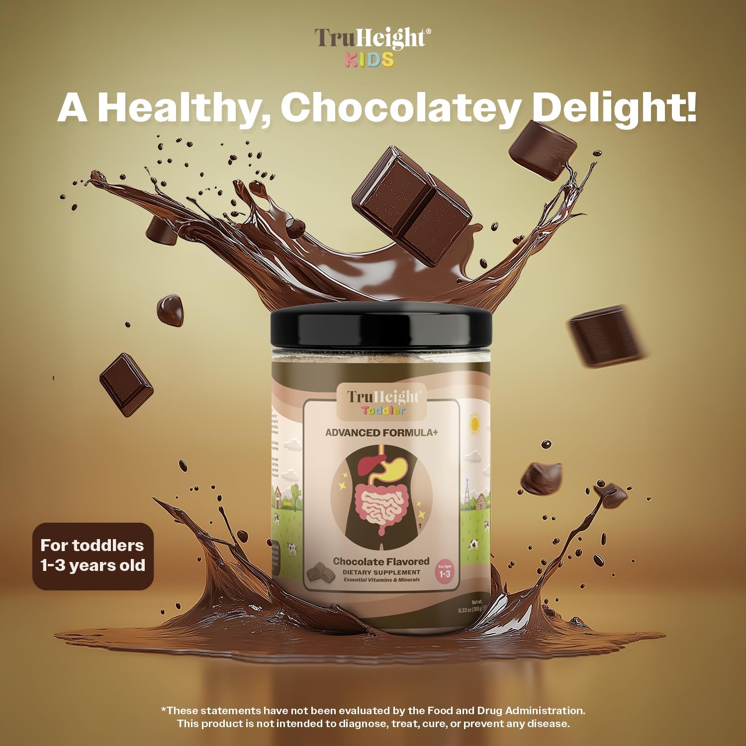 TruHeight Toddler Advanced Formula+ (Chocolate) 16 Vitamins Including C, D, Protein & Iron for 1, 2 & 3 Year Olds, Milk Based Nutritional Drink, Toddler Complete Nutrition 12-36 Months - Non-GMO - görsel 3