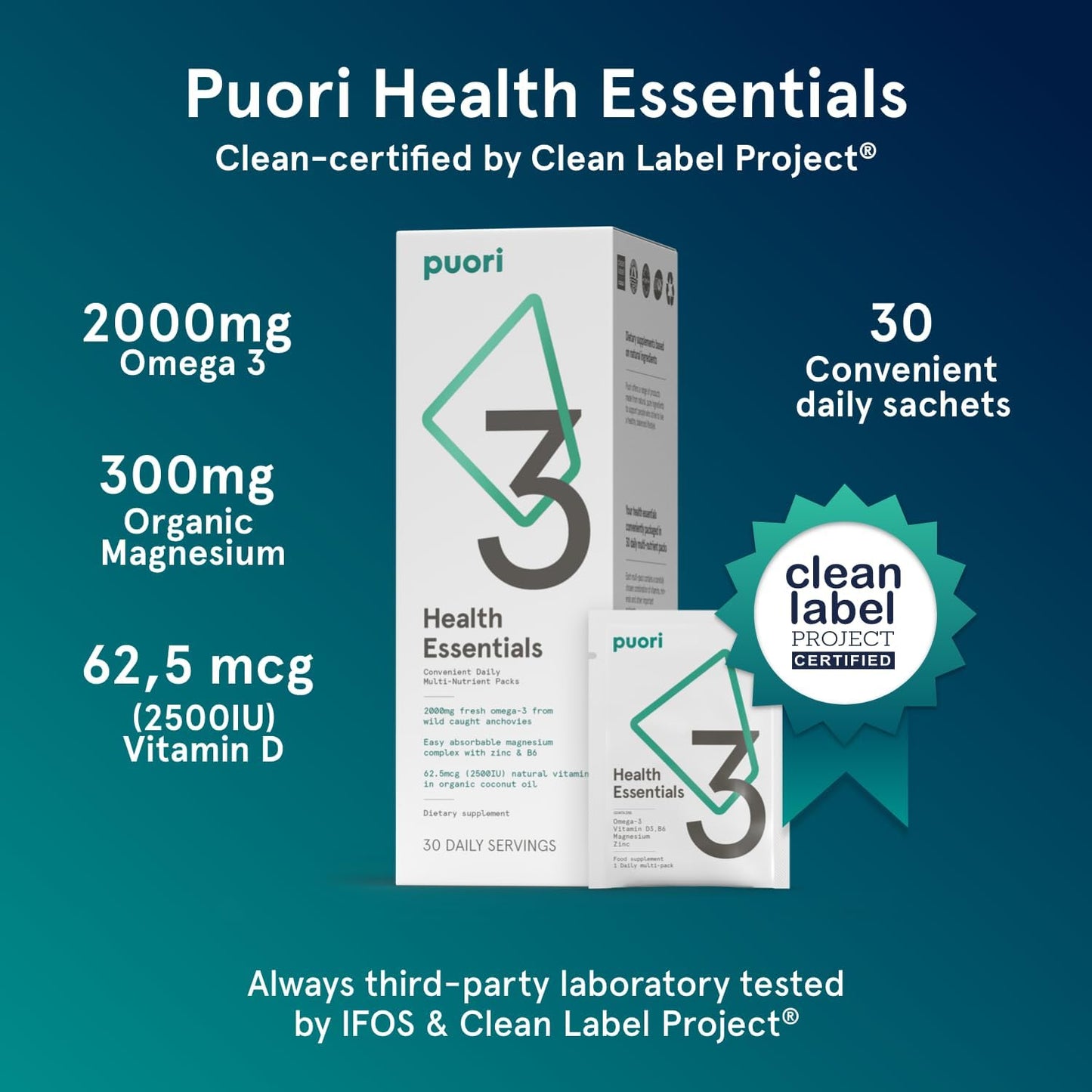 Puori P3 Health Essentials with Magnesium Zinc Complex, Omega 3 Fish Oil & Vitamin D3 Supplements - 30 Sachets - görsel 2