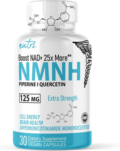 Nutri NMNH 125 mg Supplement – Enhanced Bioavailability with Piperine & Quercetin Phytosome – 30 Capsules